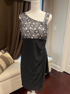 Xscape Black Lace One-Shoulder Cocktail Dress